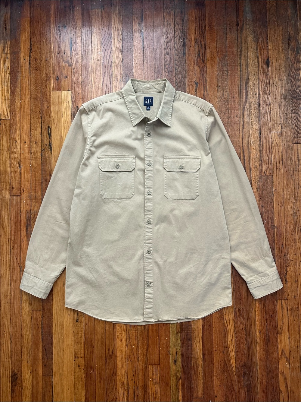 GAP Light Beige Button-Front Utility Shirt Size LT (Tall)